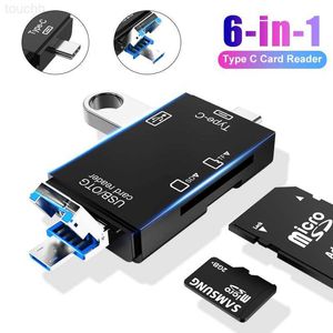 Leitores de cartão de memória OTG Leitor de cartão SD Flash Drive Leitor de cartão de memória inteligente 6 em 1 Type C Cardreader Type C Adaptador USB2.0 TF Card Adapter Micro L230916