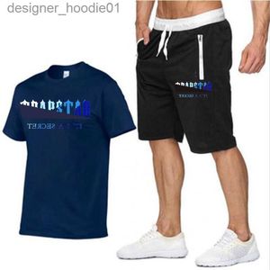 Mens Tracksuits Trapstar tracksuits mens tshirts designer printing letter luxury black white rainbow color summer sports fashion cotton cord top short sleeve size