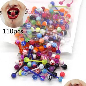 Dil halkaları 110pcs/set akrilik piercing ring barbell çıtçıt meme başı kulak kıkırdak tragus çubuğu paslanmaz çelik kadın vücut takılar dhgarden dhijv