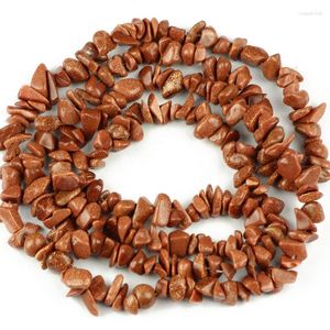 Pärlor Yhbzret naturlig sten pärla guld sandsten oregelbunden gruschip för smycken som gör 80-88 cm freeform armband halsband diy