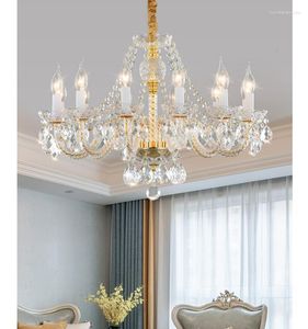 シャンデリアモダンクリスタルゴールデンクリアリビングルームのためのペンダントハンギングランプde sala cristal chandelier fixtures