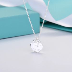 Luxury 100% 925 Silver Necklace Double Heart Necklace Pendant Return To Blue Heart Pärlkedja Rose Gold och Gold Luxurious For Women Fashion Jewelry Original Gift