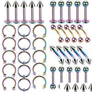 Anelli per lingua Ybollar 40 Pz / lotto Stili di mix di acciaio Stainlee Body Piercing Tragus Pancia Anello al naso Labret Labbro Cartilagine Ear Stud Dhgarden Dhwo9