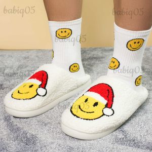 Slippers Come with Sock Winter New Kaii Cartoon Ladies House Fur Slipper Bedroom Santa Claus Pattern Home Fluffy Slippers Slides babiq05