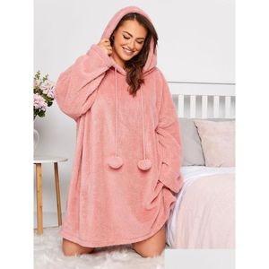 Plus Size Dresses Casual Autumn Winter Teddy Hoodie Dress Women Long Sleeve Pocket Front Loose Snle Clothing 6Xl 7Xl Drop Delivery A Dhr16