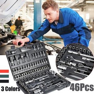 Novas ferramentas profissional 46 pçs conjunto de soquete chave 1 4 polegada chave chave catraca conjunto kit reparo do carro combinação mão tool273m