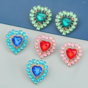 Orecchini pendenti moda esagerata cristallo rosa a forma di cuore perno per le donne grande dichiarazione amore gioielli in pietra di vetro verde orecchio