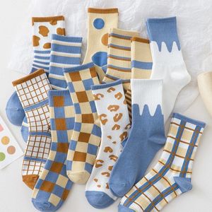 Kadın Çoraplar 6 FAARS/SET Kadın Çoraplar Sonbahar/Kış Mavi Renk Öğrencileri için Pamuk Moda
