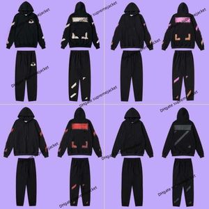 Jesień i zima marka biała Ttracksuit Street duży swetra Sweter moda męska bluza z kapturem drukowana strzałka damska damska damska hugh top i bezczynne spodnie kombinezon joggerowy