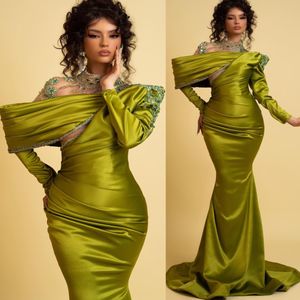 2023 Aso Ebi Arabic Green Mermaid Prom Dress Beaded Crystals Evening Formal Party Second Reception Birthday Engagement Bridesmaid Gowns Dresses Robe De Soiree Z42