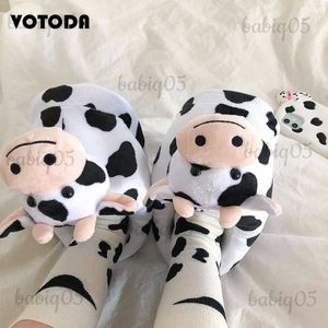 Slippers Winter Cartoon Plus Women Cute Cows Thick Warm Furry Slides Couple Non-slip Flat Floor Flip Flops Ladies Fashion Shoes babiq05