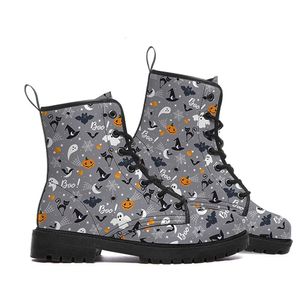 Halloween short boots autumn and winter European and American British Style work boot cartoon printed womens large combat booties