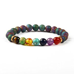 Nuovo design 7 Chakra Bracciale da uomo Blu e viola Scrub Aperture Perline di risata Guarigione Pietra preziosa Braccialetti di meditazione yoga per le donne287y