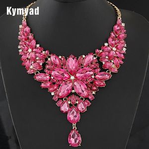 Kymyad Collier Femme Retro Statement Choker Necklace Gold Color Crystal Flower Necklaces & Pendants Maxi Necklace Women Collares178b