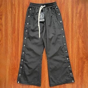 Hellstar Waxed Nylon Button Pants Breasted men straight tube loose button high street wide legs Sweat-wicking for Fitness Dancing Sweatpants Running Track Pants