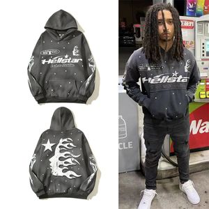 2023 Trendler Marka Hellstar Hoodie Mens Tasarımcı Hoodies Grafik Mektup Baskılı Yüksek Sokak Sonbahar ve Kış Erkekleri Gevşek Y2K Kapüşonlu Peluş Sweatshirt Boyutu M-2XL