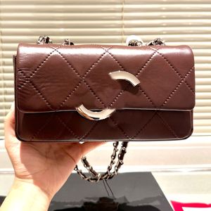 Kvinnor Luxury Bag Chain Strap Crossbody Bag Head Layer läder ryggsäck en axel liten fyrkantig väska toppkvalitet och beskriver silverlås 23 cm