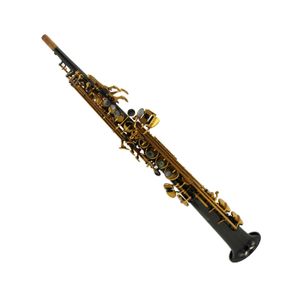 Música oriental saxofone soprano reto preto niquelado teclas douradas com estojo