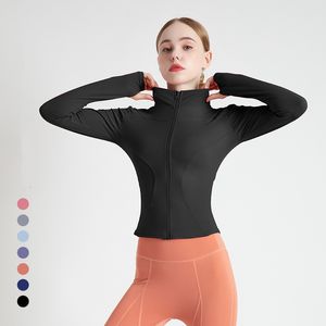 Ll yoga yüksek bahar hızlı kuruyan spor ceket kadın ayakta duran yakalama yoga üst bodyfitting fitness ceket