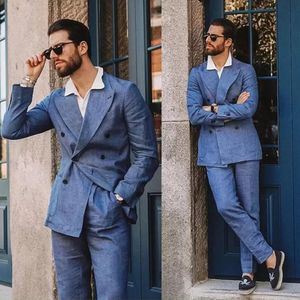 Abiti da uomo Blazer 2023 Tessuto di lino per matrimonio Custom Made Sposo Tuxedo Moda maschile Blazer 2 pezzi Giacca pantaloni 230915