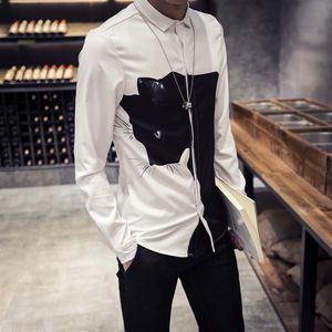 Cała- nowa moda 3D Drukuj koszule dla zwierząt Mężczyźni Czarne białe cyfrowe nadruk kota koszule z długim rękawem Slim Fit Casual Shir227X