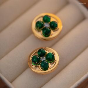 Orecchini a bottone Minar Luxury Agata verde Pietra naturale CZ Zircone Moneta rotonda 14K Orecchino in ottone placcato oro reale per le donne