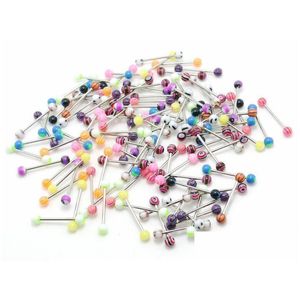 Dil Yüzük Yıldız Kalp Ateş Skl vb. Mix Renkler 100 PCS Vücut Piercing Mücevher Paslanmaz Çelik Barbell Akrilik 5mm Top Küpe Dhgarden Dhgux