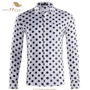 SISHION Autunno Casual Mens Polka Dots Camicie a maniche lunghe in cotone da uomo QY0339 Nero Bianco Plus Size Single Bressted Shirt Men330e