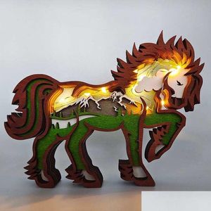 Annan heminredning 3D Horse Craft Laser Cut Wood Material Gift Art Crafts Wild Forest Animal Table Decoration Statyer Ornament Room Dro DH8HV