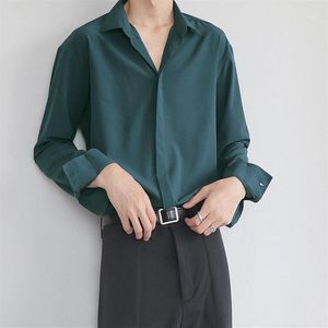 Men's Casual Shirts Harajuku Shirt Black Green White Button Up Men Drape Work Top Youth Trend Autumn Summer Fashion Clothing249p