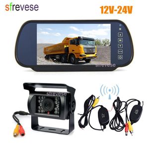 Wireless 18 LED IR Night Vision CCD Reverse Parking Backup Camera 7 LCD Mirror Monitor bil Baksutsikt Kit 12V 24V Parkering A291D