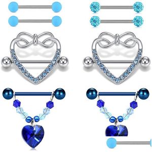 Anelli per lingua 14G Anello a cuore Cz Catena Ciondola capezzolo Bilanciere Kit piercing dritto per gioielli consegna goccia Corpo Dhgarden Dhq2I