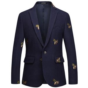 Bee Embroidery Blazer Slim Fit Masculino Abiti Uomo Wedding Prom Tweed Wool For Men Stylish Suit Jacket279S