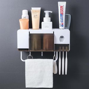 Set portaspazzolino da bagno multifunzionale con tazze e distributore automatico di dentifricio spazzolino elettrico a parete Stora228a