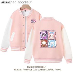 Kurtki damskie Walkie Sanrios Kawaii anime Kuromi My Melody Cinnamoroll Cute Cartoon Baseball Mundur Spring Autumn Dzieci Tops Casual Outer Kurtka Prezent L230916