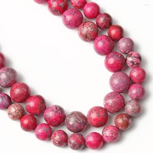 Pärlor Fuchsia Sea Sediment Jaspers Spacer Natural Stone Round Loose DIY Armband Halsband för att göra smycken 6/8/10mm 15 