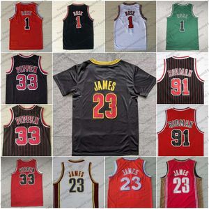 Retro Mens Basketball Jersey 23 James Derrick Rose Dennis Rodman Scottie Pippen Michael #23 Röd vit svart baskettröjor