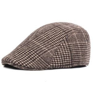 Berets Men Women Cotton Plaid Caps MiddleAged Autumn Winter Hats Boina Herringbone sboy Baker Boy Hat Tweed Flat Cap 230915