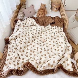 Blankets Swaddling Baby Minky Dot Quilt for Autumn Winter Bear Rabbit Muslin born Crib Blanket Comforter Kids Fleece Thermal Sleeping Cover 230915