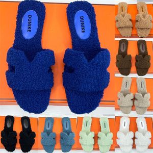 Luxurys designer slippers Fur Slides Sandals womens sheepskin winter wool outdoor sandal slipper shoes chocolate deep blue flats for women fashion slide EUR 35-40