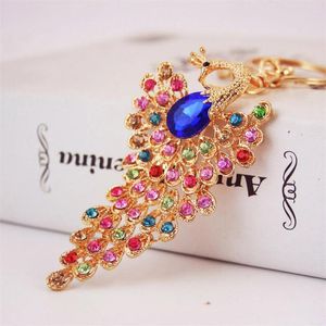 Newest Fashion Keychain 3pcs Colorful Rhinestone Crystal Paved Animal Beauty Peacock Key Chain Hanging Women Car Key Rings286V