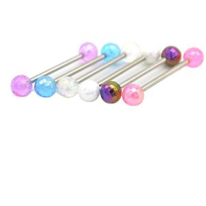 Zungenringe Bling Bar Barbell Bauchnabel Nabel Ring Nippel Mode Körper Piercing Schmuck 14G Ganze Regenbogen Drop Lieferung Dhgarden Dhkxt