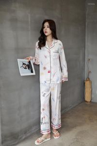 Women's Sleepwear Pajamas Set 2pcs Striped Sexy Cardigan Rayon Long Spring And Autumn Underwear M-xl Family We