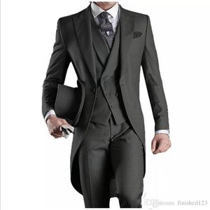 Nuovo arrivo Nero Bianco Grigio Grigio chiaro Viola Borgogna Blu Frac Groomsmen Uomo Abiti da festa di nozze Giacca Pantaloni Gilet Cravatta NO233l