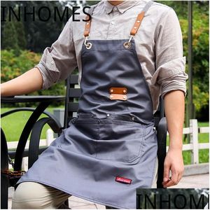 Förkläden Anpassad logotyp Förklädet Cowboy Restaurant Flower Baking Work Barista Milk Coffee Barber Shop Chef Nails Studios Uniform Delantal Dr DHZ1B