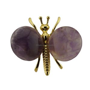 Pendant Necklaces Natural Healing Gemstone Crystal Butterfly Carving Crafts Amethyst Rose Quartz Jewelry Gifts Drop Delivery Dhgarden Dhqvv
