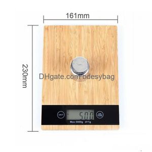 Weighing Scales 5Kg/1G Kitchen Scale Bamboo Led Display Electric Food Diet Weight Nce Wood Cooking Drop Delivery Office School Busines Dhdp2