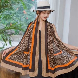 30% OFF Net Red Cotton Linen Character Khaki Printed Scarf Thickened and Enlarged Neck Warm Air Conditioning ShawlA15I