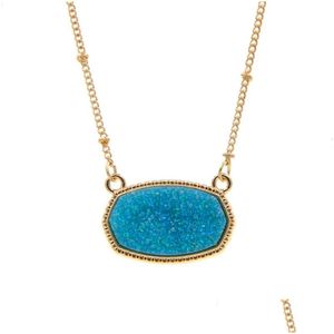 Pendant Necklaces Resin Oval Druzy Necklace Gold Color Chain Drusy Hexagon Style Luxury Designer Brand Fashion Jewelry For Drop Deli Dh4Ed