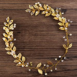 Hair Clips Gold Tiara Headband Pearl Rhinestone Women Jewelry Leaves Metal Handmade Band Bridal Ornament Wedding Accessories